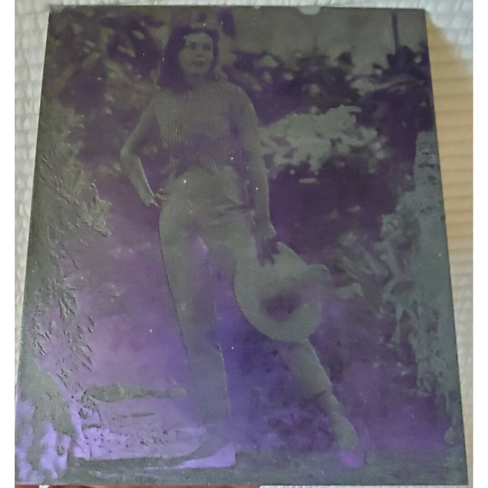 Metal Printing Plate Photo 6.5x5.5 Vintage Women Model Jeans Negatives 60's 70s - Picture 1 of 4